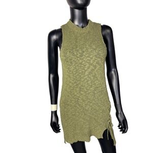 Sun shadow Sleeveless‎ Knit Sweater Dress Olive Green Lace Up Side Detail Casual